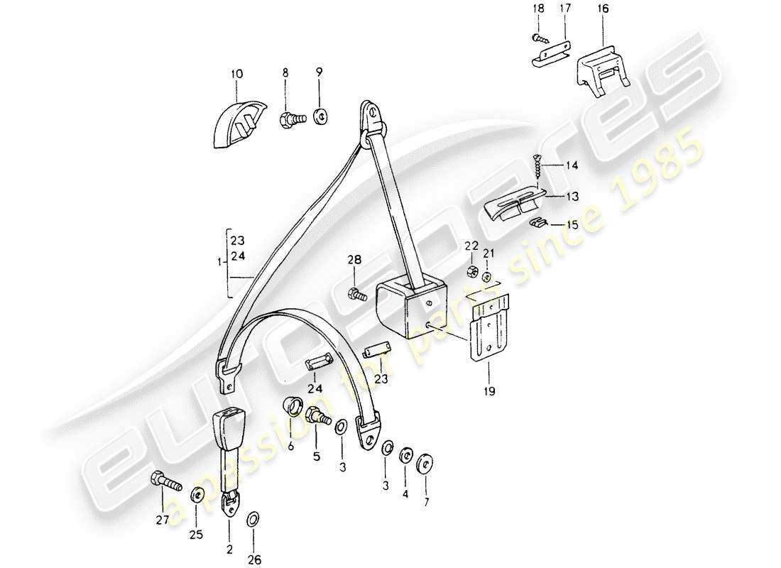 porsche 1994 (964) ceinture de sécurité schéma des pièces