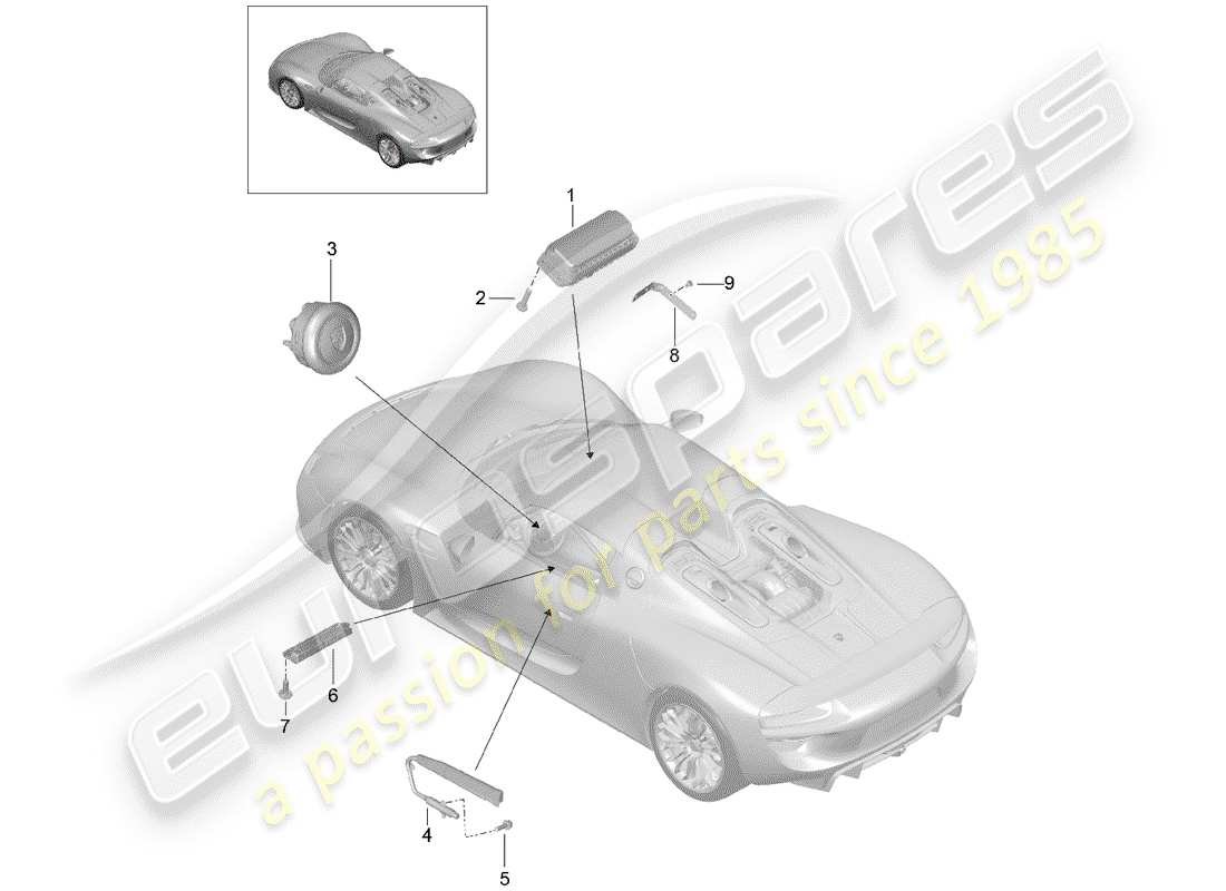 porsche 2015 (918 spyder) schéma des pièces de l'airbag