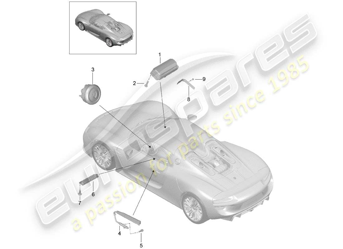 porsche 918 spyder (2015) airbag schéma des pièces