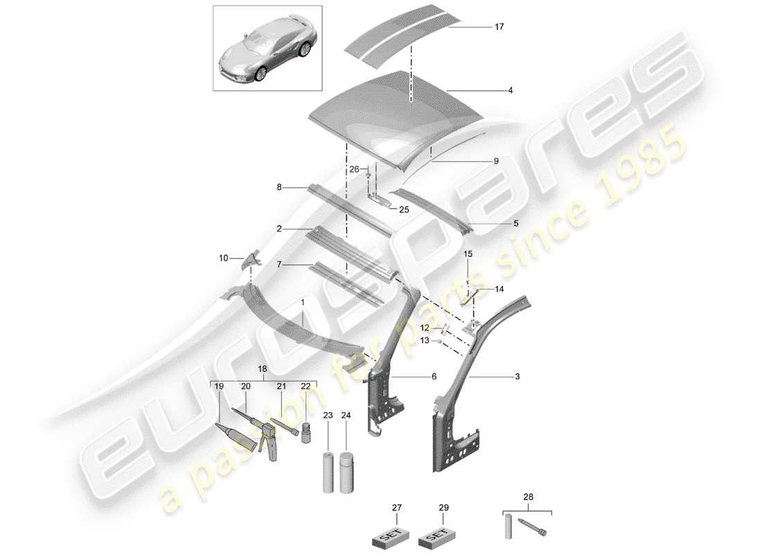 porsche 2020 (991-2 turbo) diagramme des pièces du capot