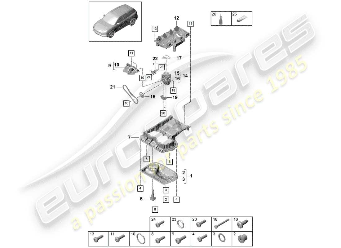 porsche 2020 (cayenne e3 9ya/9yb) boîtier conducteur d'huile schéma des pièces