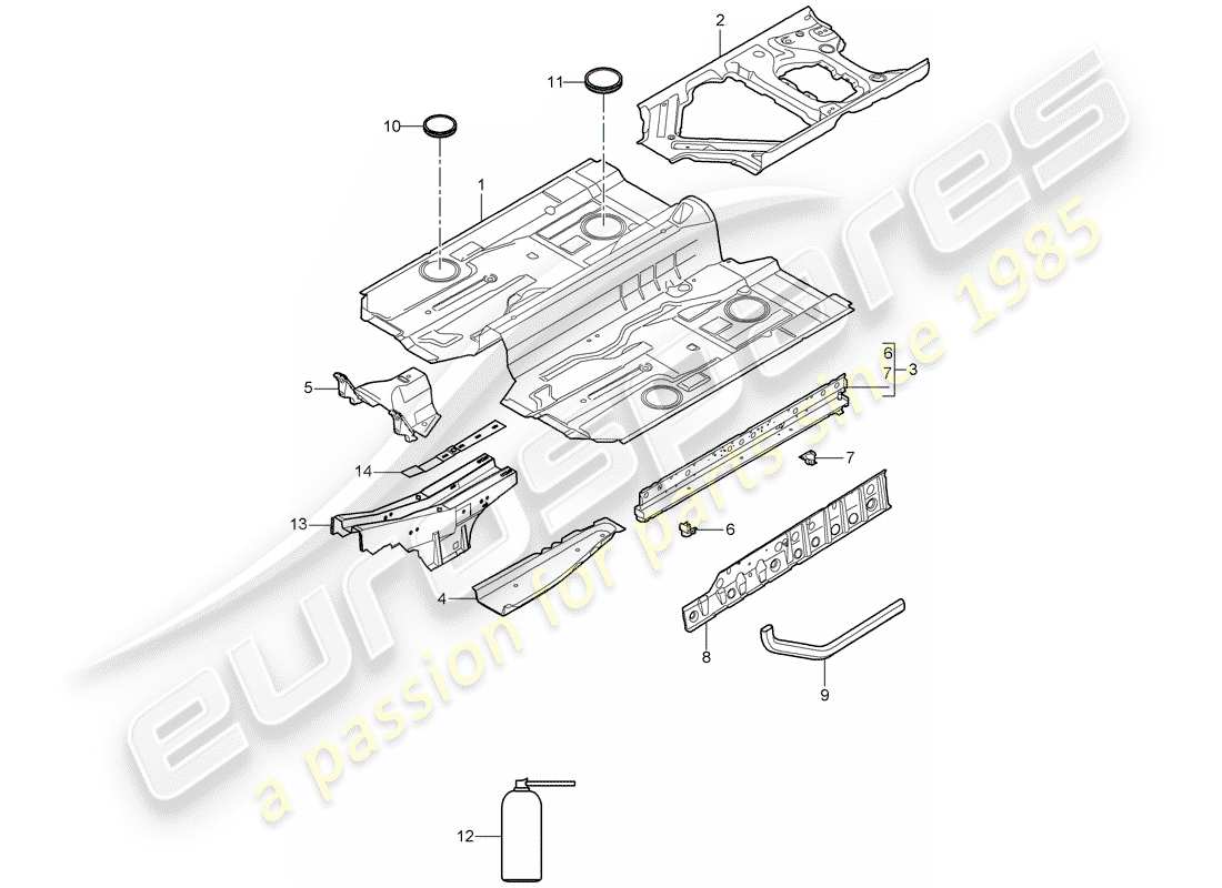 porsche 2009 997-2 turbo / gt2 schéma des pièces du plancher