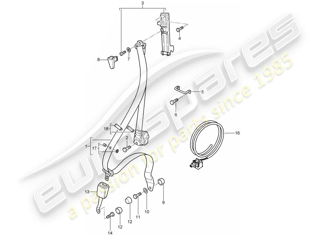 porsche 2009 997-2 turbo / gt2 ceinture de sécurité schéma des pièces