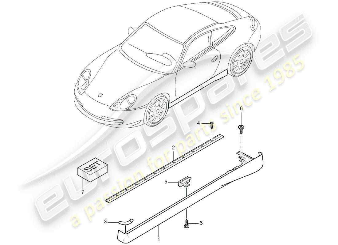 porsche 2005 (996) garniture de longeron schéma des pièces