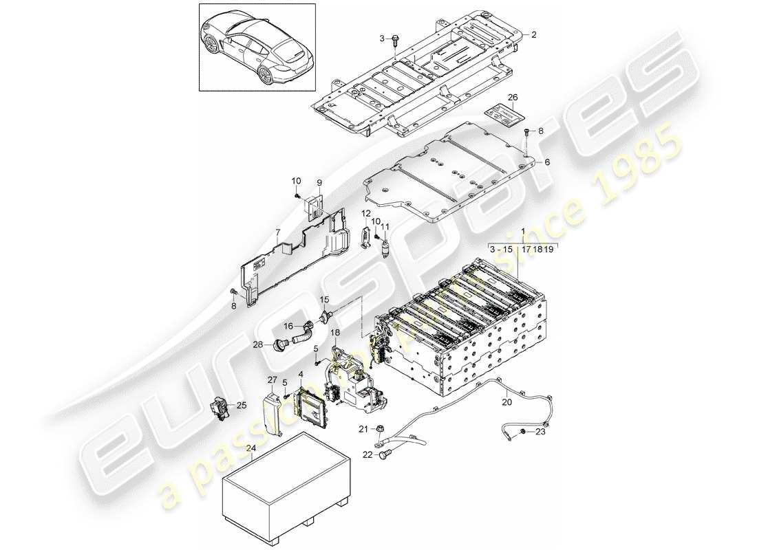 porsche 2013 (panamera 970) batterie schéma des pièces