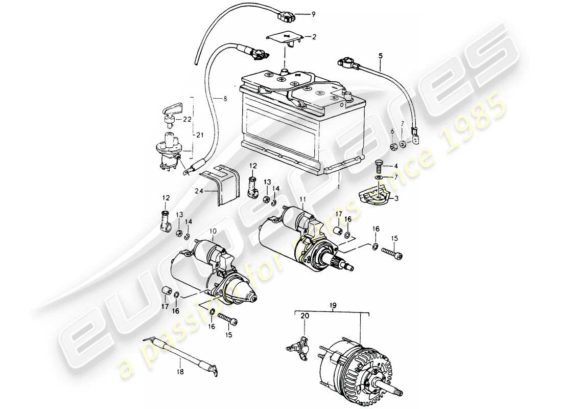 porsche 1990 (964) batterie - démarreur - alternateur schéma des pièces