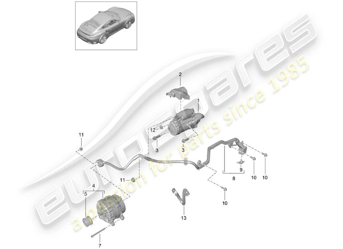 porsche 2014 (991-1 turbo) schéma des pièces du démarreur