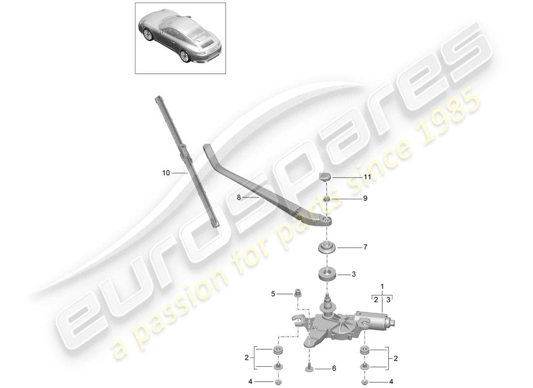porsche 2019 (991-2) essuie-glace arrière schéma des pièces