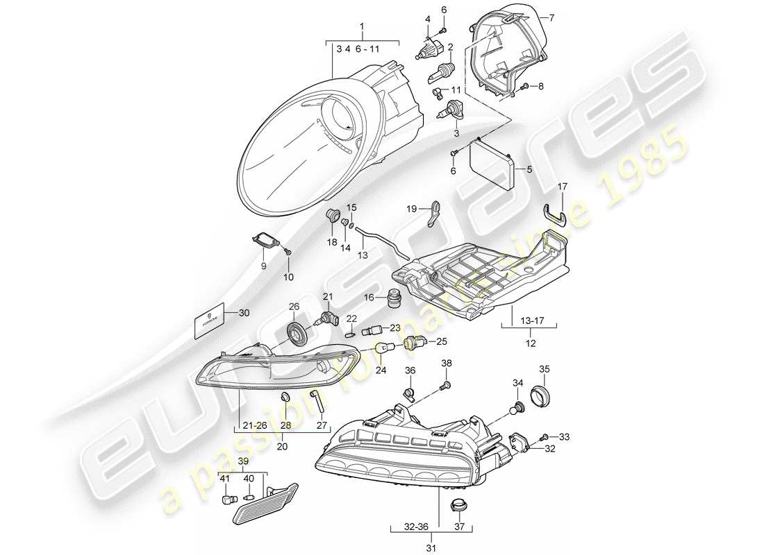 porsche 2011 (997-2 gt3) schéma des pièces des phares