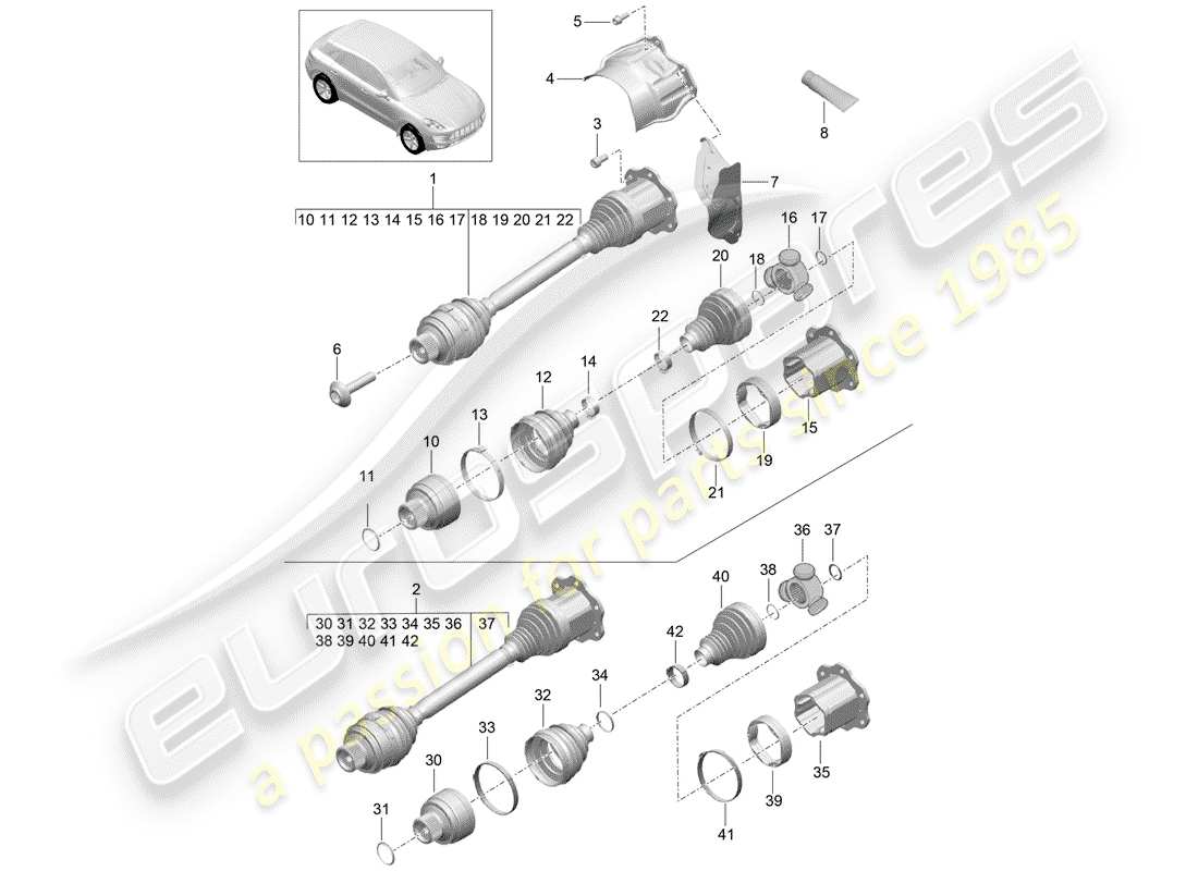 porsche 2017 (macan) arbre de transmission schéma des pièces