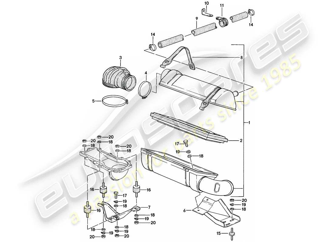 porsche 1978 (924) système de filtre à air schéma des pièces