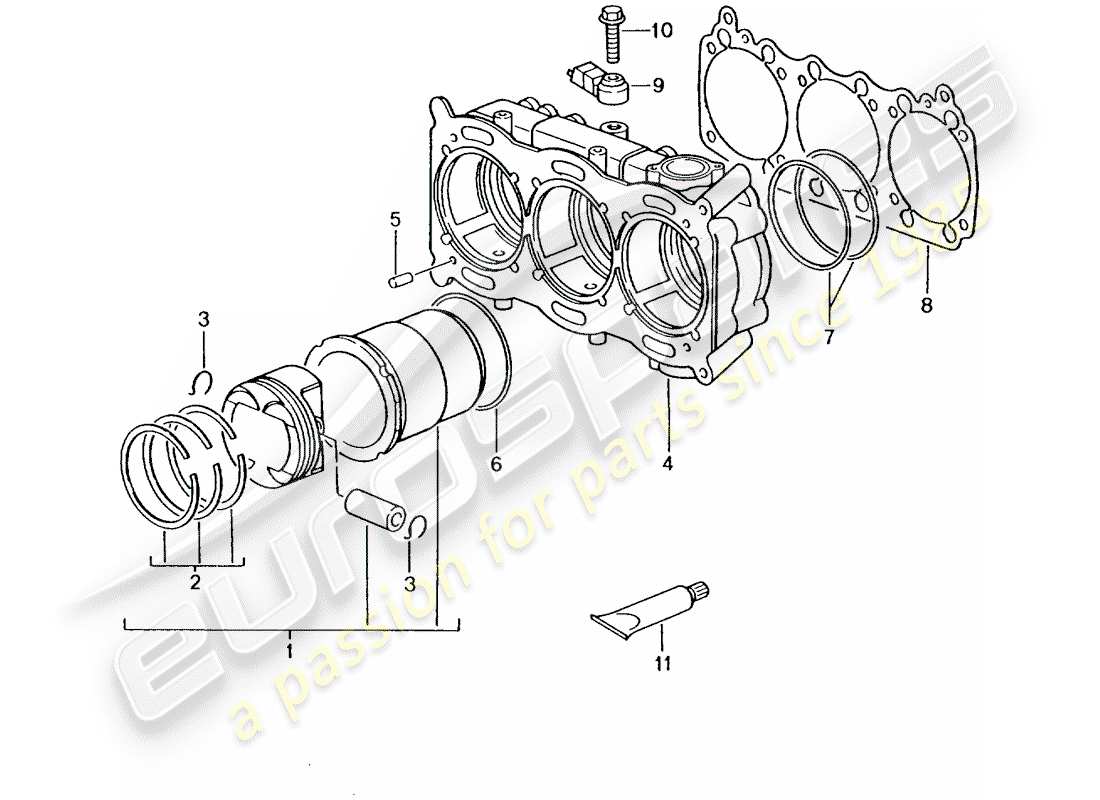 porsche 2002 (996 gt3) cylindre à pistons schéma des pièces