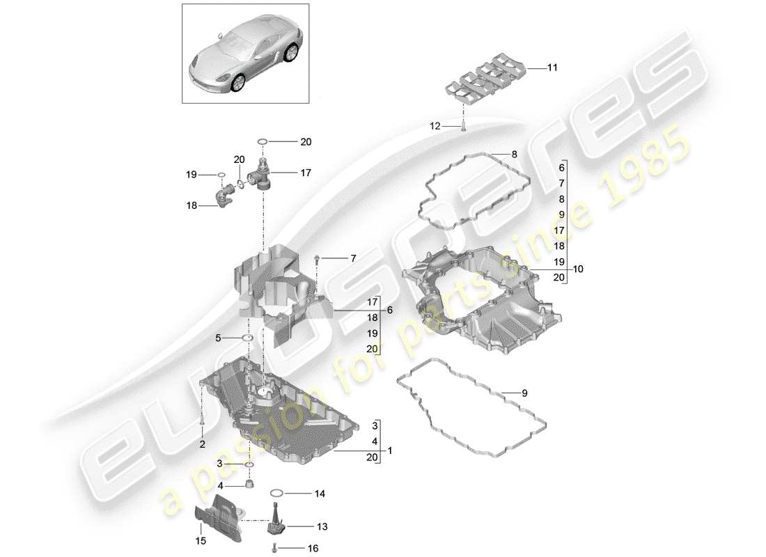 porsche 2017 (718 cayman) moteur (presse à huile./lubrification.) schéma des pièces