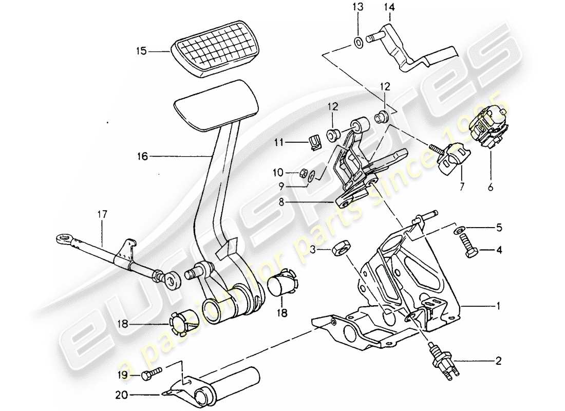 porsche 1990 (964) pédales - tiptronic schéma des pièces