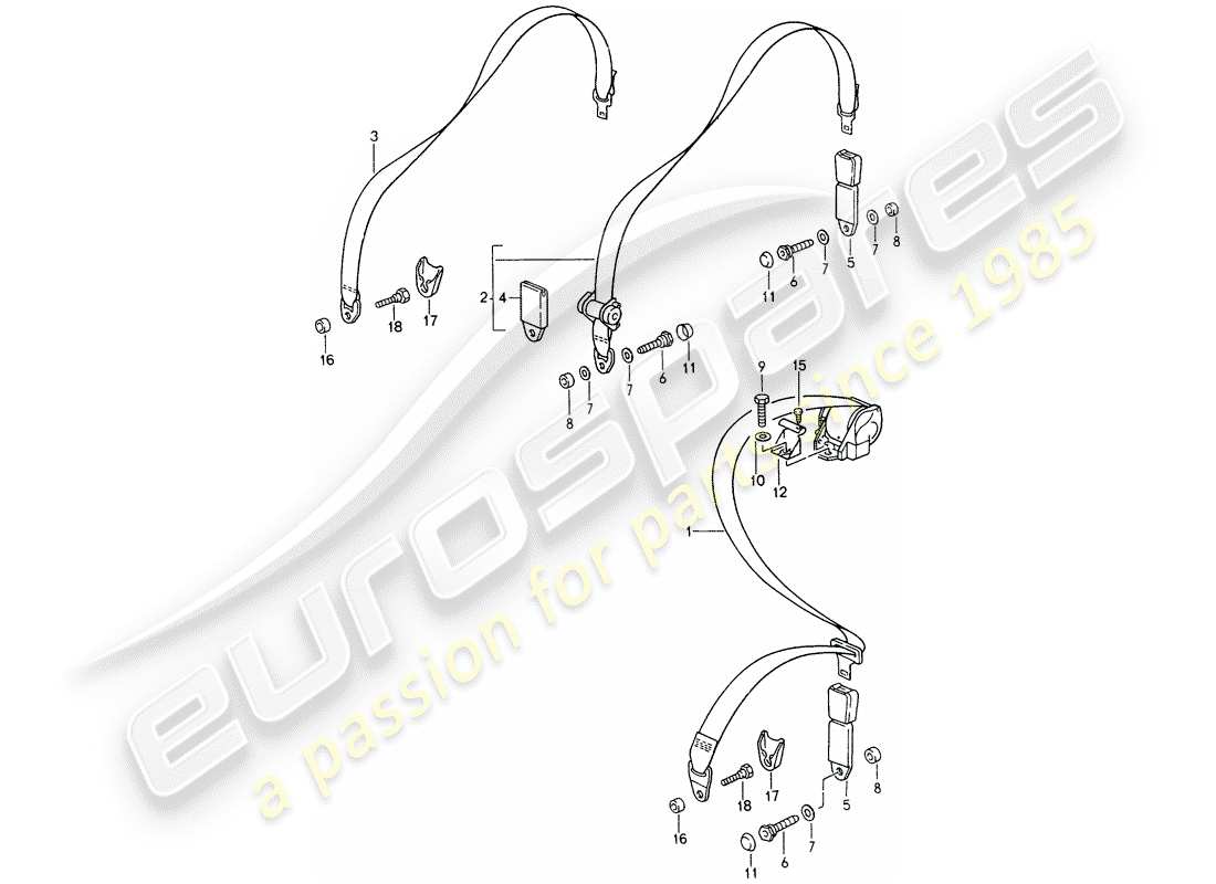porsche 1994 (993) ceinture de sécurité schéma des pièces