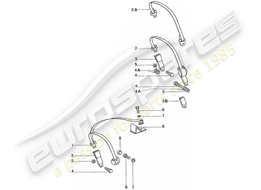 porsche 1986 (911) ceinture de sécurité schéma des pièces