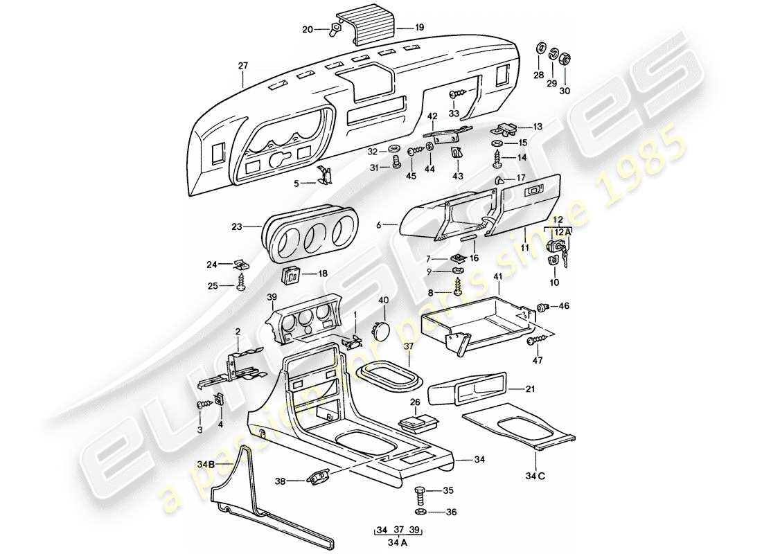 porsche 1979 (924) diagramme des pièces du tableau de bord