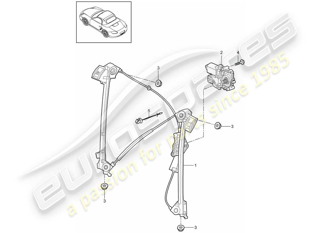 porsche 2009 (987 boxster) schéma des pièces du lève-fenêtre