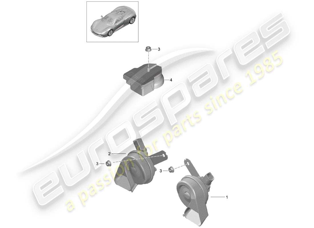porsche 2015 (918 spyder) diagramme des pièces du klaxon de fanfare