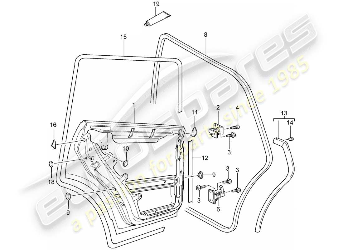 porsche 2004 (cayenne e1 9pa) coque de porte schéma des pièces