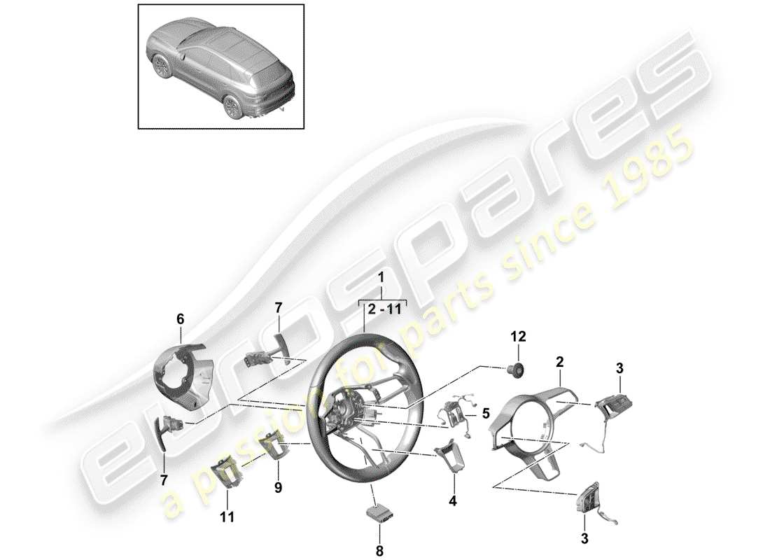 porsche 2020 (cayenne e3 9ya/9yb) volant de direction schéma des pièces