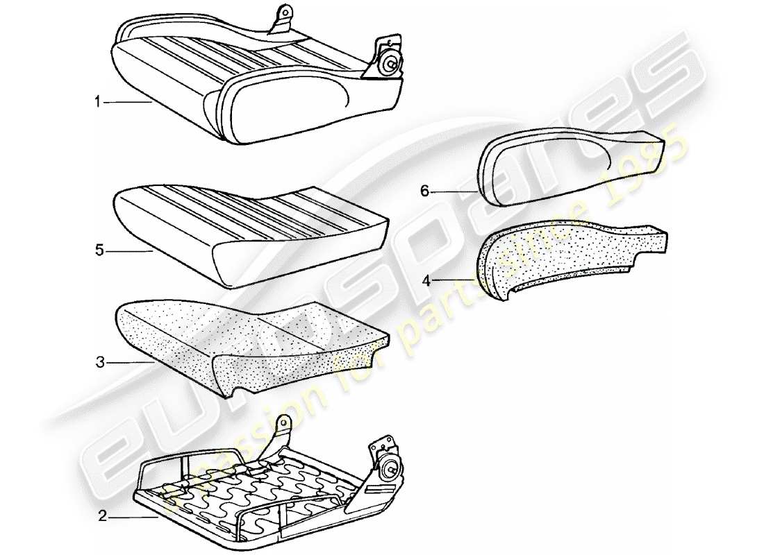 porsche 1983 (911) siège sport - coussin de siège - pièces individuelles - d - mj 1981>> schéma des pièces