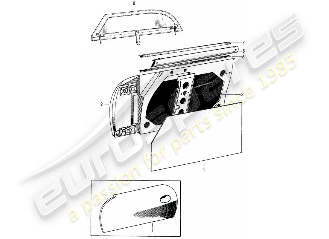 porsche 1959 (356/356a) porte - avec : - accessoires schéma des pièces