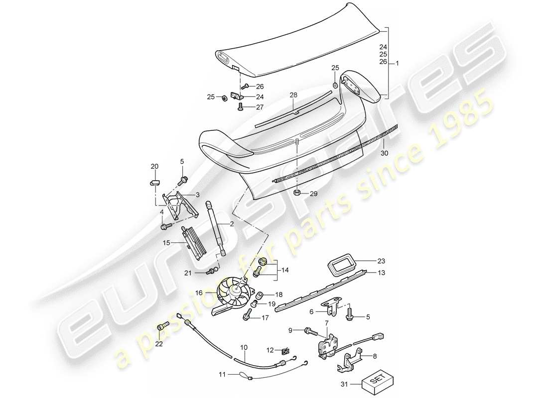 porsche 2001 (996 gt3) couvercle - d >> - mj 2002 schéma des pièces