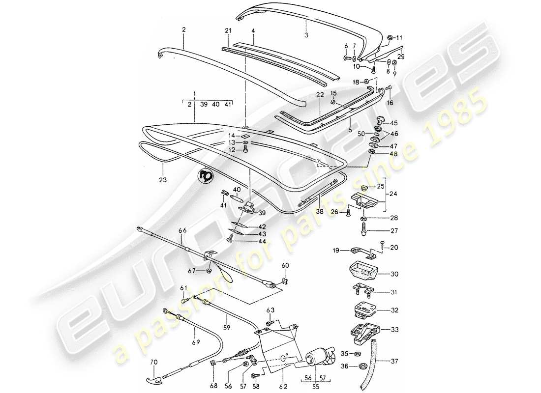 porsche 1993 (968) couvercle de coffre arrière - spoiler arrière schéma des pièces