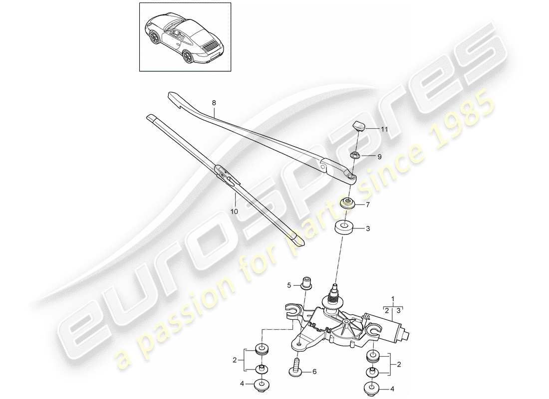 porsche 2010 (997-2) essuie-glace arrière schéma des pièces