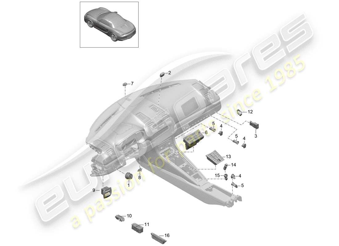 porsche 2012 (981 boxster) schéma des pièces du commutateur