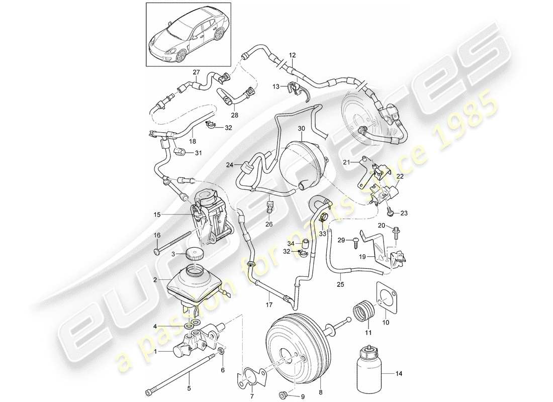 porsche 2014 (panamera 970) maître cylindre de frein schéma des pièces