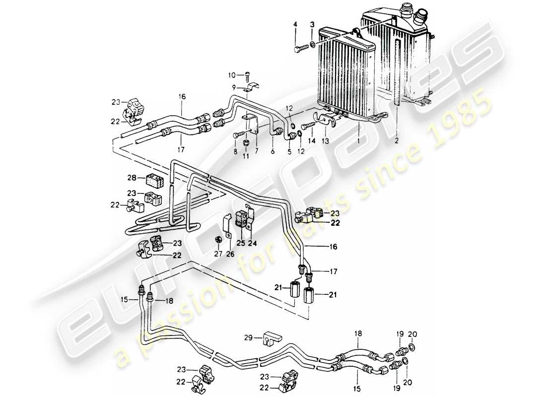 porsche 1989 (964) tiptronic - refroidisseur atf - lignes atf schéma des pièces