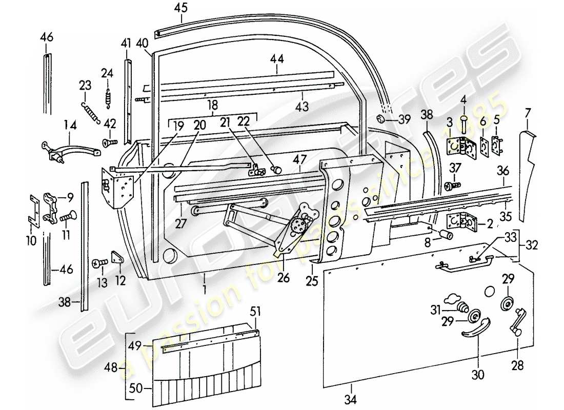 porsche 1954 (356/356a) porte - avec : schéma des pièces