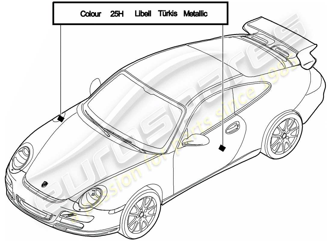 porsche 2007 (997-1 gt3) bâton de retouche de peinture schéma des pièces