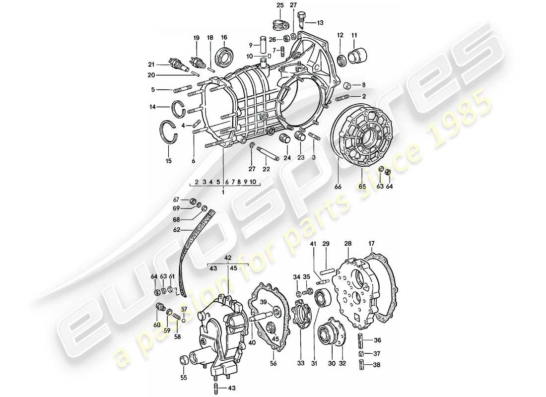porsche 1983 (911) transmission de remplacement - carter de transmission - spm schéma des pièces