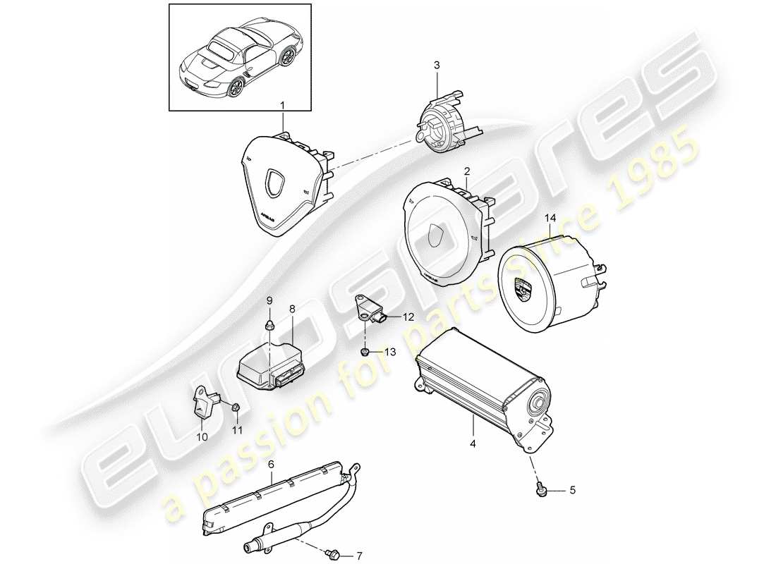 porsche 2011 (987 boxster) airbag schéma des pièces