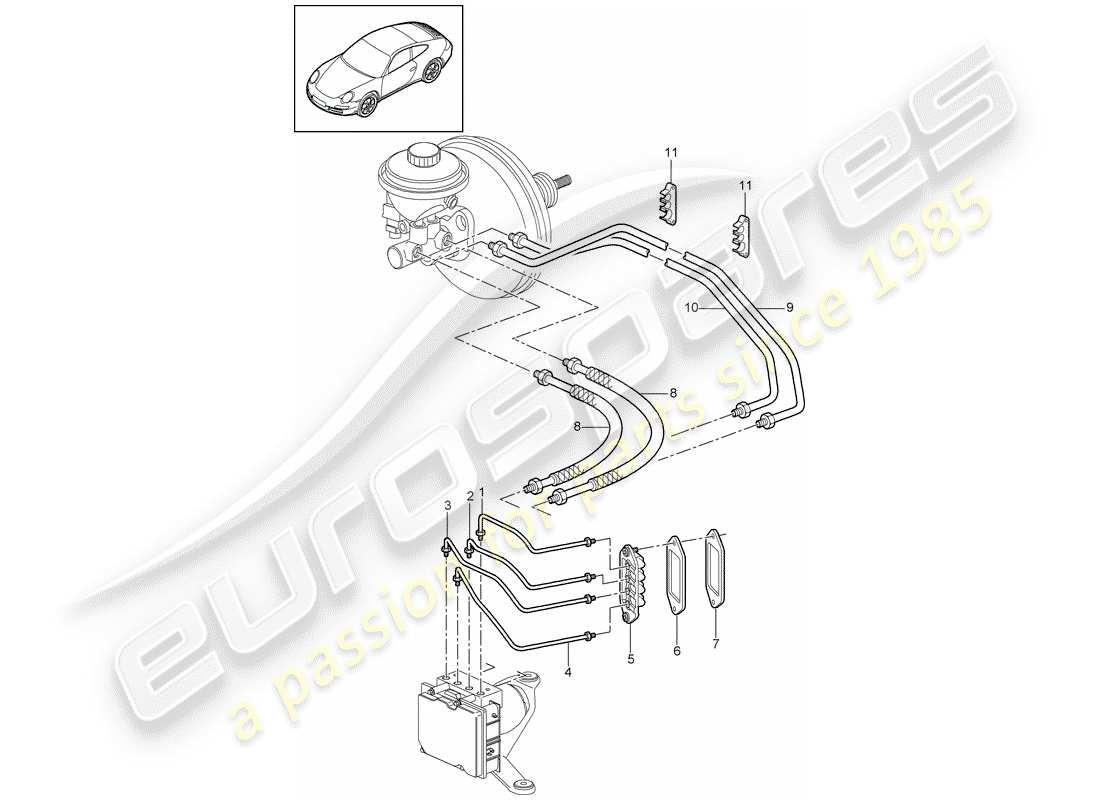 porsche 2012 (997-2) conduites de frein schéma des pièces