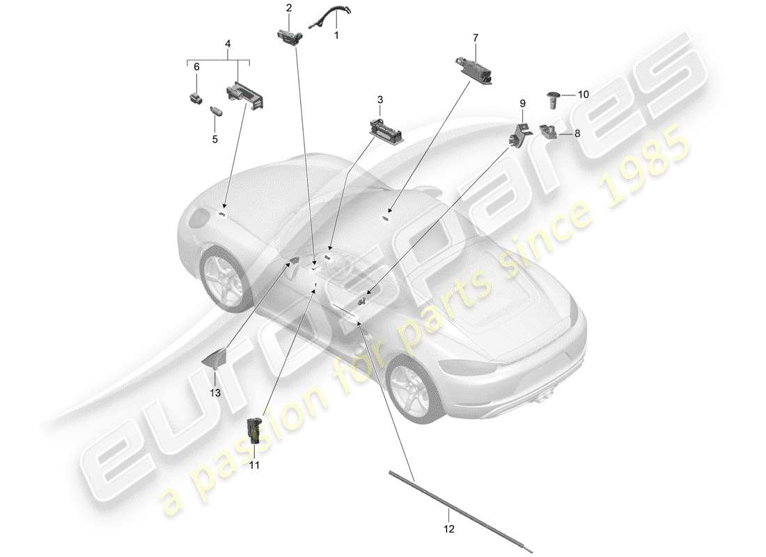 porsche 2018 (718 cayman) éclairage intérieur schéma des pièces
