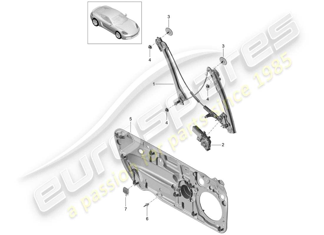 porsche 2019 (718 cayman) régulateur de fenêtre schéma des pièces