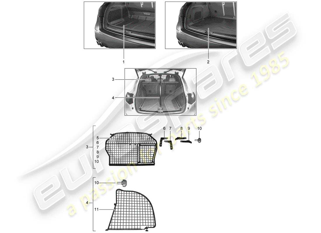 porsche 2011 (tequipment cayenne) doublure de coffre à bagages schéma des pièces