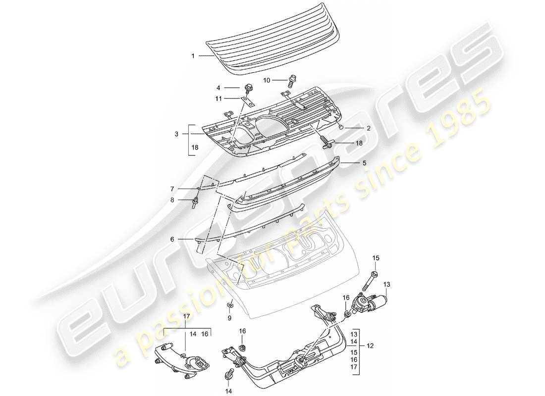 porsche 2000 (996) spoiler arrière schéma des pièces