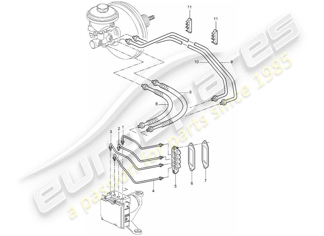 porsche 2007 (987 boxster) conduites de frein schéma des pièces
