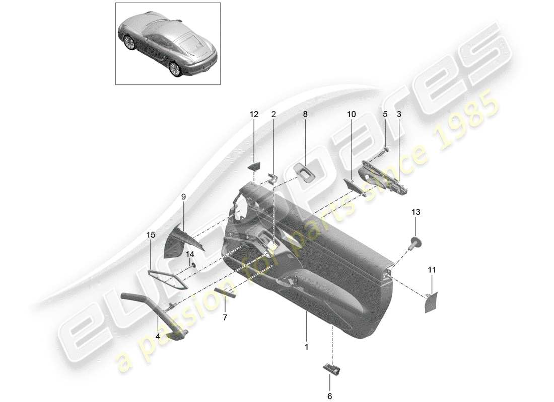 porsche 2014 (981 cayman) panneau de porte schéma des pièces