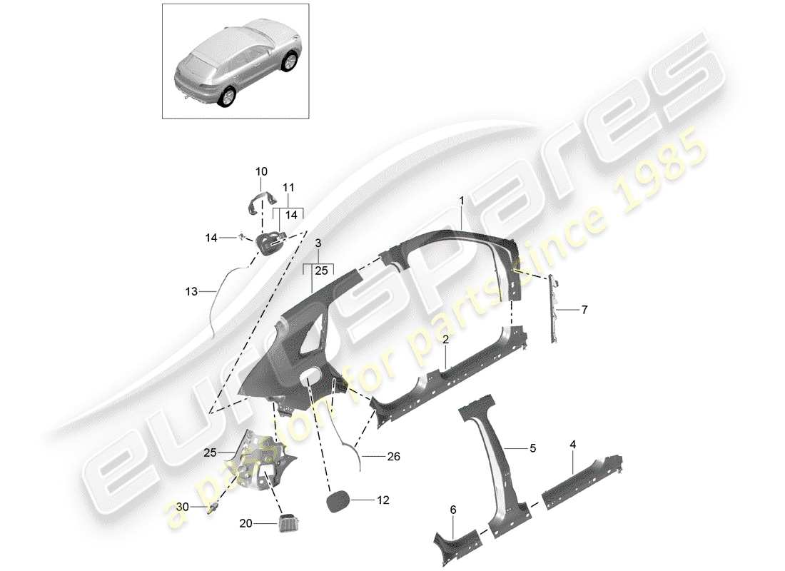 porsche 2017 (macan) panneau latéral schéma des pièces