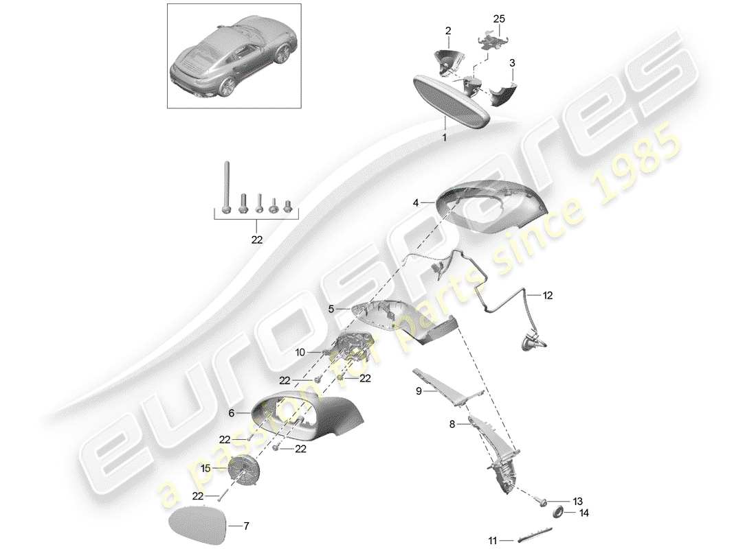 porsche 2016 (991-1 turbo) rétroviseur intérieur schéma des pièces