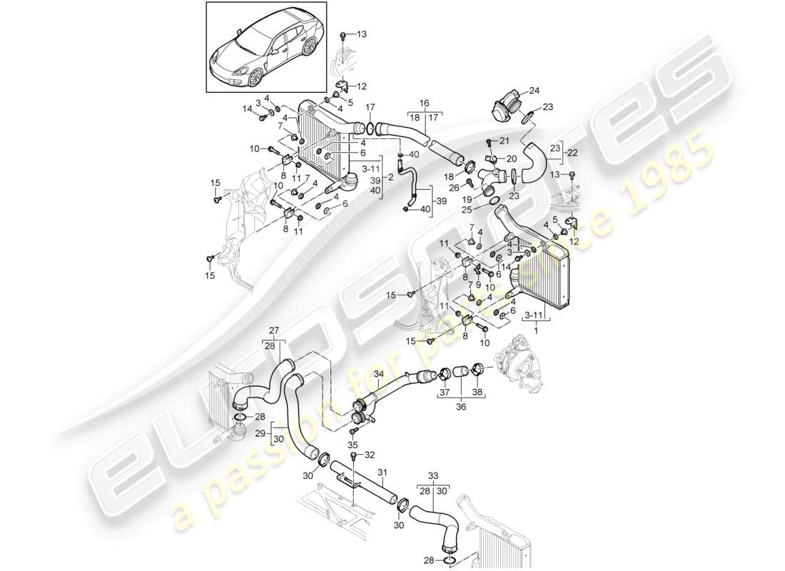 porsche 2010 (cayenne e1 9pa) tuyau de pression du refroidisseur d'air de suralimentation schéma des pièces