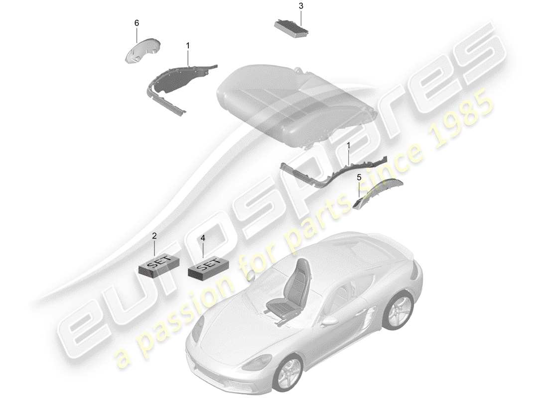 porsche 2020 (718 cayman) rembourrage pour siège schéma des pièces