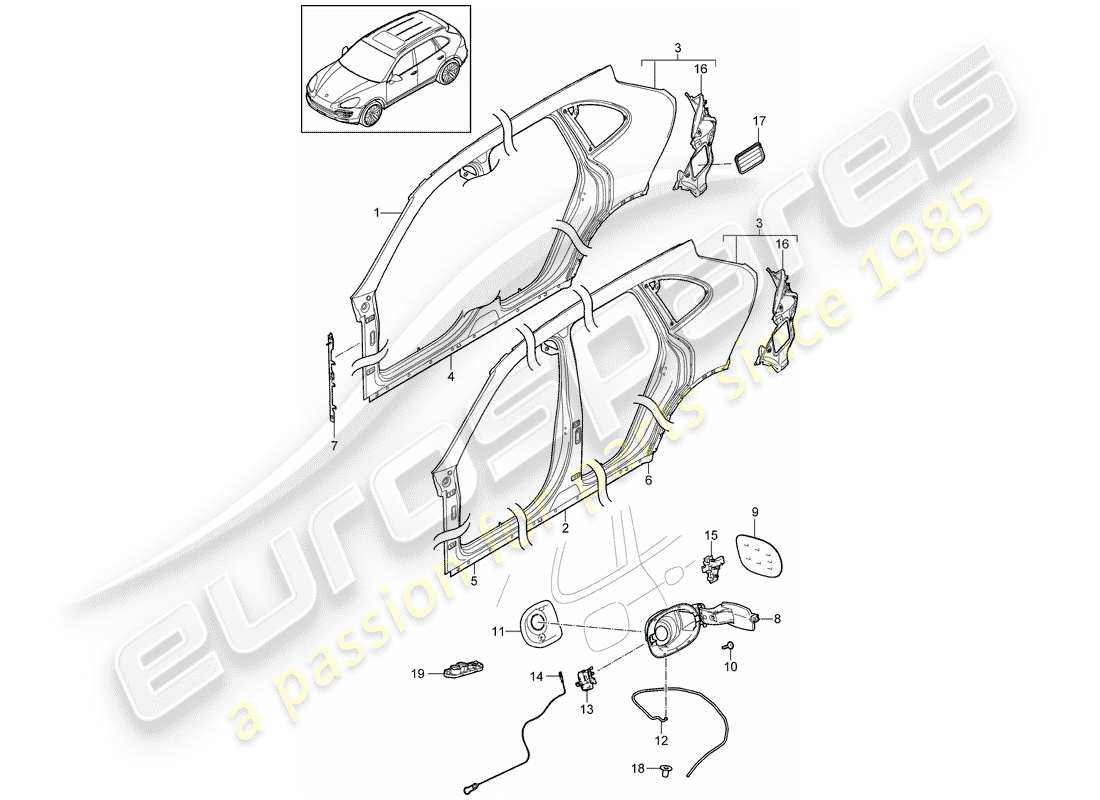 porsche 2011 (cayenne e2 92a) panneau latéral schéma des pièces