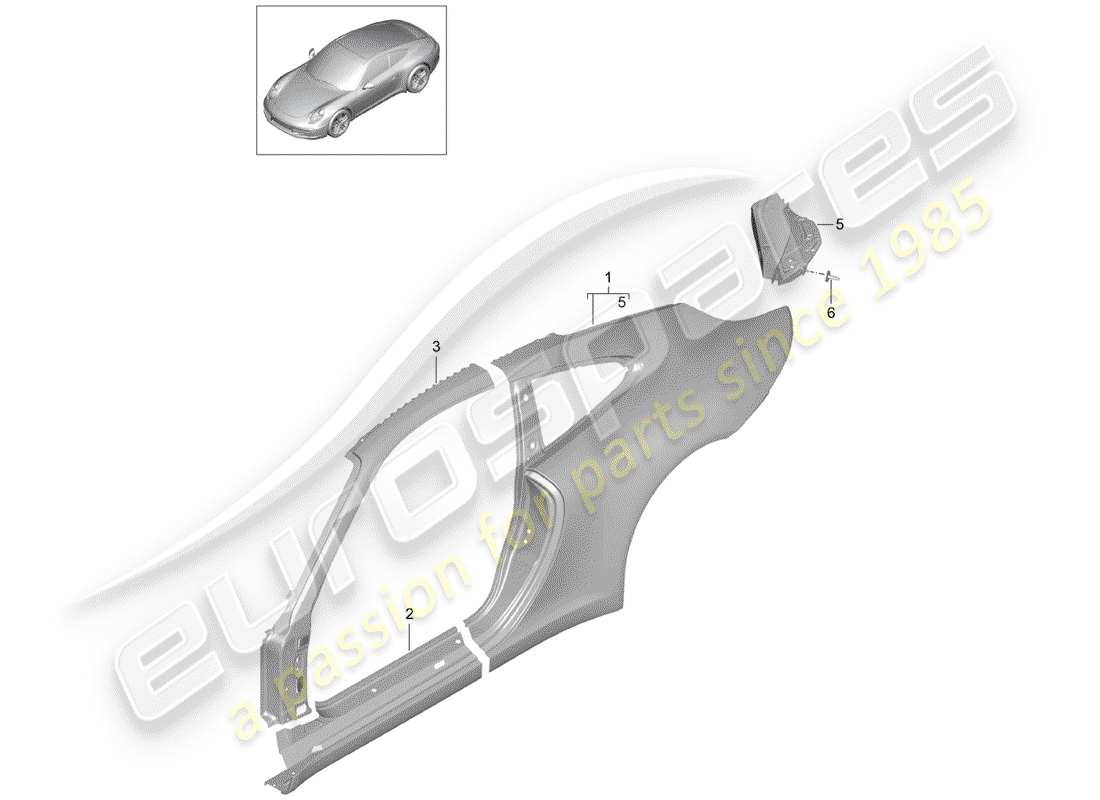 porsche 2014 (991-1) panneau latéral schéma des pièces